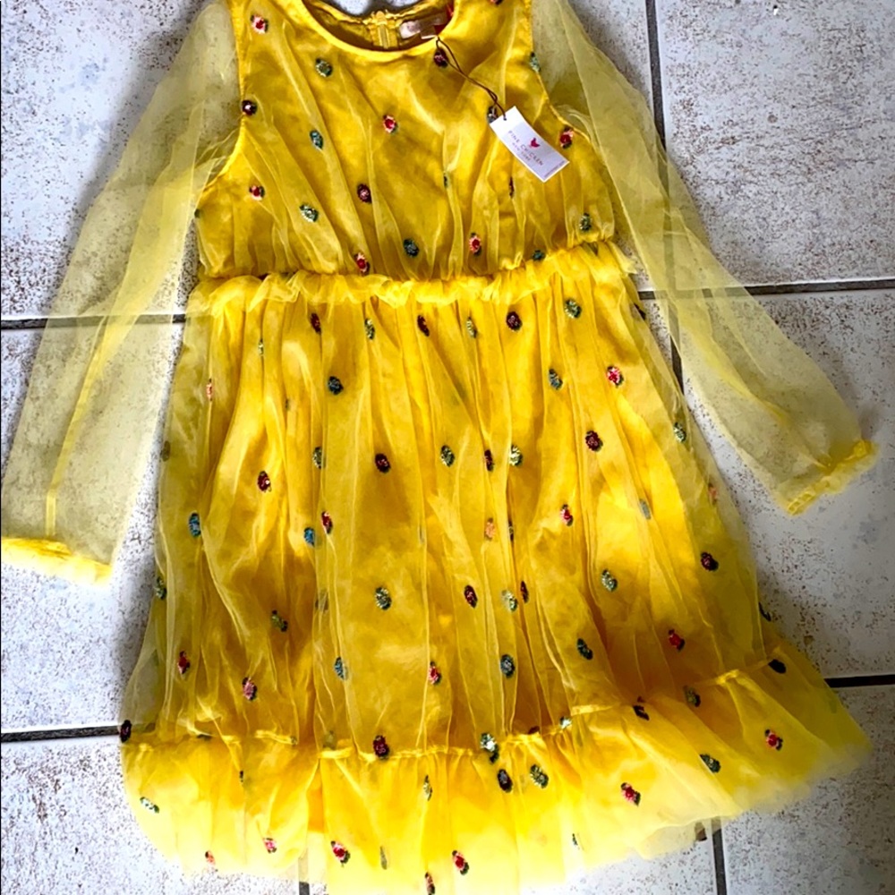 Pink Chicken Yellow Long Sleeve Sundress with Peter Pan Collar